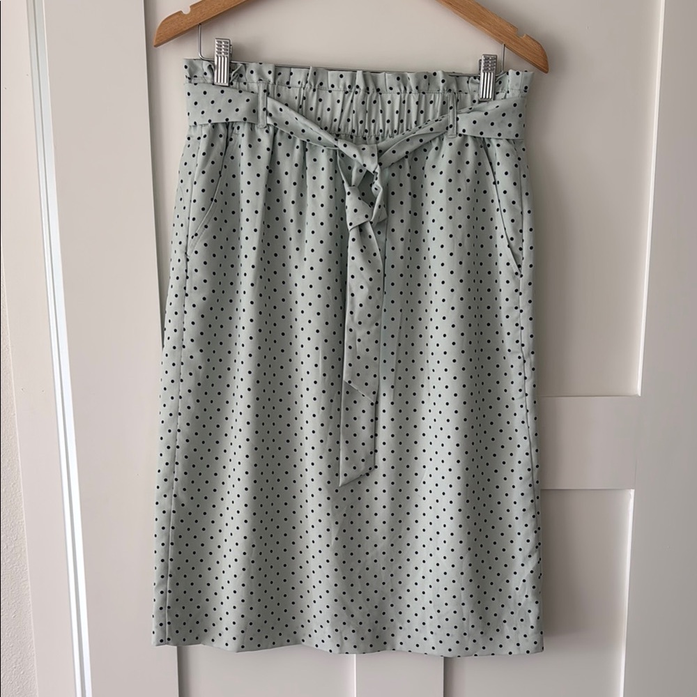 NWOT- Ann Taylor Polka Dot Midi Skirt in Light Gray
